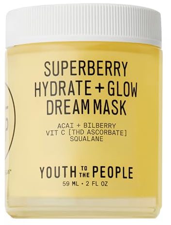 Youth To The People Superberry Dream Mask Full Size - Hyaluronic Acid + Vitamin C Face Moisturizer + Overnight Facial Mask, Hydrates + Plumps + Brightens Skin, Evens Skin Tone, For Dry Skin - 2 fl oz