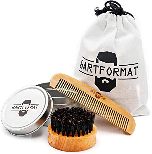BARTFORMAT 2-teiliges Bartpflege-Set ZARTMACHER - inklusive Bart-Bürste mit Wildschweinborsten + Bart-Kamm aus Birnbaumholz- Hochwertiges Set für die tägliche Bartpflege - Idee für Männer