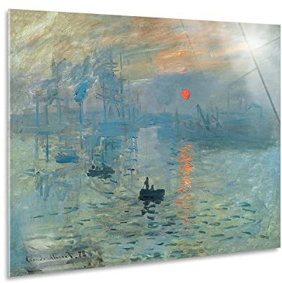 Giallobus - Cuadro - Claude Monet - Panorama del Atardecer sobre el mar - Vidrio acrílico - 70x50 - Listo para Colgar - Cuadros Modernos para el hogar