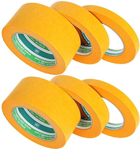 AHUNTTER 6 Pack Masking Tape for Painting Art - 12mm 24mm 48mm Wide (Each roll 50M Long) Decorating Tape for Painting Walls DIY Model Spray Paint Artists Painters Decorators - Yellow Y