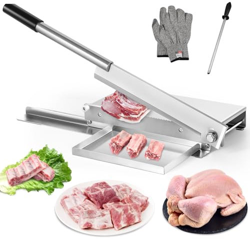 Moongiantgo Cortador manual de huesos de carne, cortadora de costillas, máquina de corte de pollo resistente con cuchillo de 16 pulgadas, cortador de huesos SUS para carne de res, cabra, cerdo,