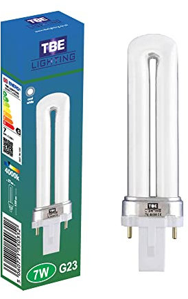 TBE LIGHTING 7w G23 2-Pin CFL Energy Saving Lamps - Cool White 4000K, 8000 Hour Life, 420 Lumen