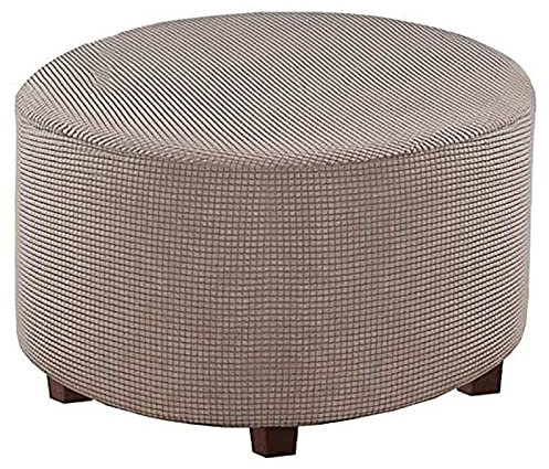 BXFUL Runde Stretchhussen für Ottomane, Jacquard, weicher Fußhocker, waschbar, elastisch, faltbar, für Wohnzimmer, Größe M, Braun 1