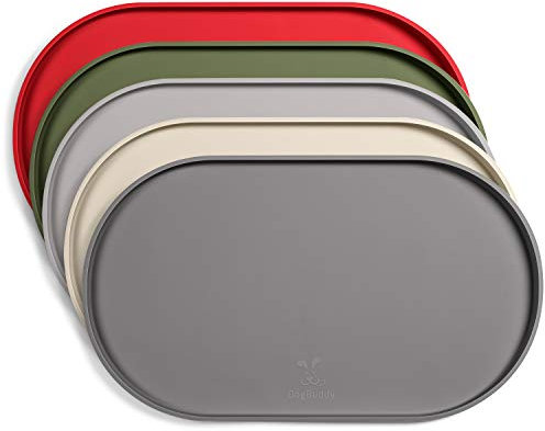 DogBuddy Hundefuttermatte, klein (48.8 x 28.9 cm), groß (61 x 35.5 cm), rutschfeste Haustierfuttermatte, aus Silikon, wasserdichte Hundefuttermatten für Böden (XXL: 81.3 x 48.3 cm, grau)