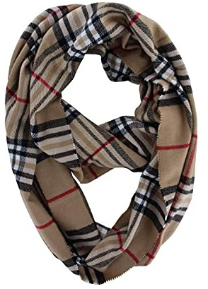 Unisex Women's Stylish Plaids & Check Cashmere Winter Infinity Cowl Scarf (Beige)