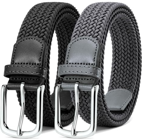 MATLAB 2 Pièces Ceinture Hommes Tressée Élastique Ceinture Stretch Belt en Tissu Élastique Pour Hommes et Femmes Largeur 3.3cm Noir et Gris 100 cm