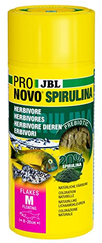 JBL PRONOVO SPIRULINA FLAKES, grönfoder för alla akvariefiskar från 8–20 cm, fiskfoderflingor, storlek M, 250 ml