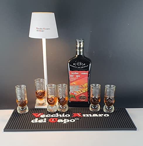 VECCHIO AMARO DEL CAPO RED HOT 1LT + TAPPETINO VECCHIO AMARO DEL CAPO + 6 BICCHIERI FREEZER DEL CAPO + LAMPADA LED VECCHIO AMARO DEL CAPO