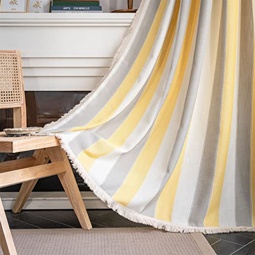 Sarah Duke 1er-Pack Vorhänge Boho Vintage Leinen Vintage Vorhänge Landhausstil Häkeln Stricken Gardinen, Vorhänge für Schlafzimmer/Wohnzimmer (Gelb,B132 x H 45cm)
