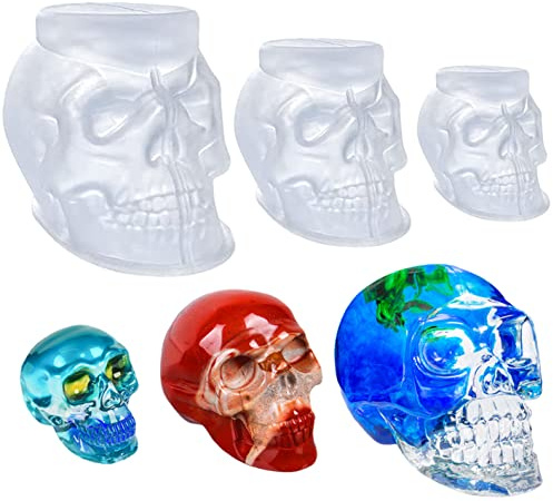 Lot de 3 grands moules en silicone en forme de tête de mort pour résine époxy, fabrication de bougies, décoration d'intérieur, grand, moyen et petit
