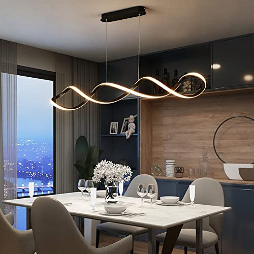 LED Pendant Lamp Black Adjustable Chandelier with Remote Control for Dining Room, Living Room, Bedroom, Kitchen, Office
