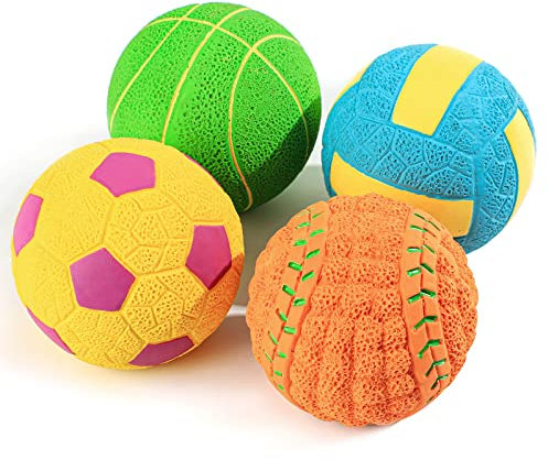 SCHITEC Quietschende Hundebälle, [4 Stück] Latex Hundespielzeug, Interaktive Hundebälle mit Quietscher für Mittelgroße Hunde, 2.8'' Soft Bouncy Fetch Play Bälle Spielzeug