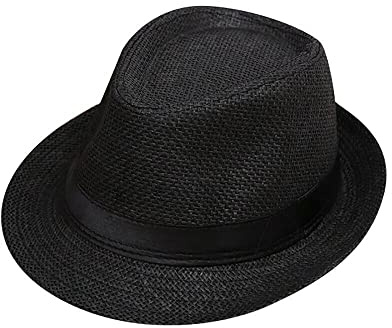 Boolavard Kids Girls Boys Summer Fedora Cappello di Paglia Cappello con Visiera Parasole da Spiaggia a Tesa Larga (Nero)