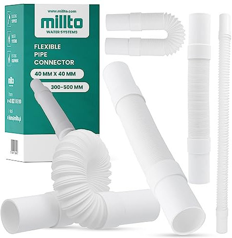 Millto™ Tuyau d'évacuation flexible 32 mm en polypropylène blanc Raccord universel Tuyau de raccordement adapté à toutes les configurations réglable