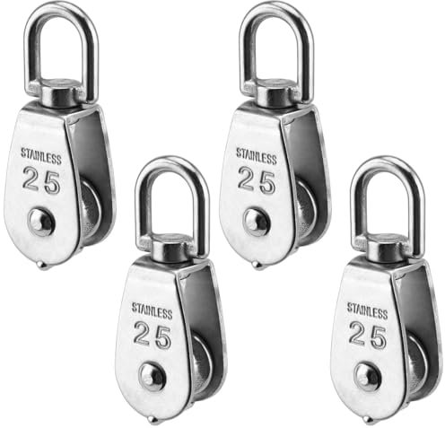 4 Stück M25 Umlenkrolle Edelstahl 304, Seilrollen für Drahtseile bis 11 mm Durchmesser, Einzelrolle für Innen- und Außenbereich, Tragfähigkeit 150 kg