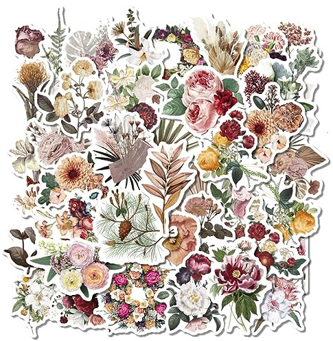 SURALIN 40 Stück Vintage-Aufkleber Blumen, Sticker Set wasserfest, florale Pflanzenaufkleber Sticker Aesthetic Scrapbook Stickers für Scrapbook, Tagebuch