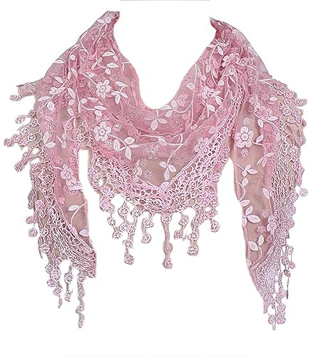 GFM® Women's Summer Triangle Scarf-Mantilla- with Lace and Tassels - TRI-85-Baby Pink - (TRI-85-SM-BGLB)