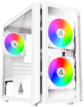 Apevia Phenom-WH Phenom Micro ATX Boîtier PC de Jeu avec 3 Ventilateurs ARGB de 120 mm, 366 Modes d'éclairage RVB, 2 Panneaux en Verre trempé, aérations de Flux d'air sur Le Panneau Avant, filtres à