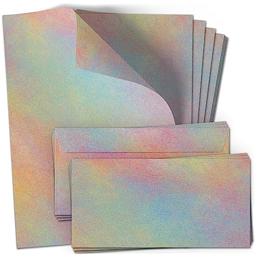 10 Briefpapier und Briefumschlag Set | Regenbogen Bunt Modern | Schreibpapier A4 & Umschlag DIN Lang | Design Papier