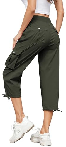 Hormtaer Women's 3/4 Length Cropped Cargo Trousers with 6 Pockets in Black