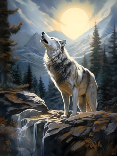 AMBATTERY Knüpfhaken Set Fantasy Wolf Tier Knüpfteppich Zum Selbermachen Mit Kissen Knüpfsets Knüpfset Für Anfänger Und Erwachsene 31x63in