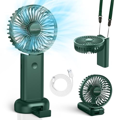 Timiyou Handheld Fan, Portable Hand Held Fan with 3 Speed, Mini Hand Fan 3000mAh Battery Operated, USB Rechargeable Foldable Desk Fan for Travel Camping Home Office
