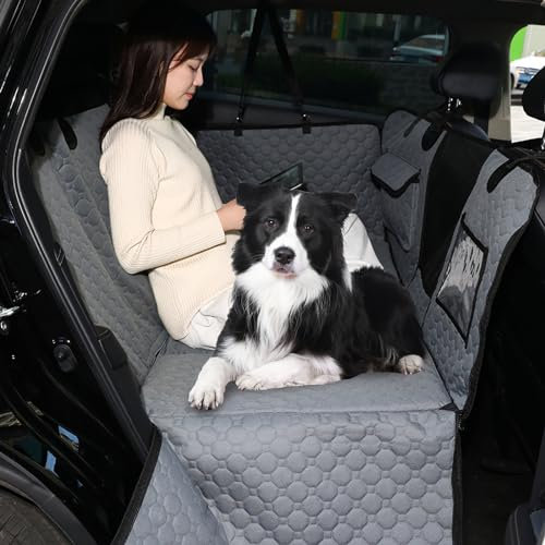 RUYICZB Hundedecke Auto Rückbank, Hunde Autositzabdeckung Für Rücksitz Mit Starkem Harten Boden,Autoschondecke Für Hunde Mit Sichtfenster,Kratzfeste Und Wasserabweisende Für Pkws,Lkws,Suvs,Grau