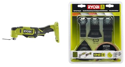 RYOBI - Multitool 18 Volts ONE+™ (sans batterie) livré avec accessoires - RMT18-0 & Kit Spécial Carrelage 5 Pièces Multitool RAK05MT, Noir
