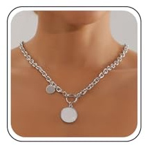 Xduargs Punk Chunky Link Kette Halskette Perlmutt Scheibe Halskette Silber Dicke Kette T Bar Halskette Chunky Toggle Kette Halskette Schmuck Für Frauen Und Mädchen