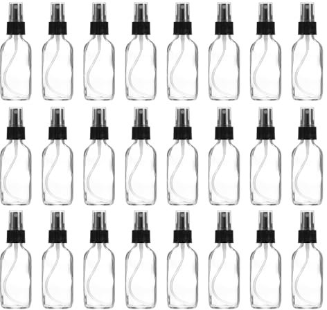 PATIKIL 1oz Glass Spray Bottles, 72pcs Nozzle Leak Proof Empty Water Mist Stream Sprayer for Cleaning Solutions Plants Hair, Clear Black
