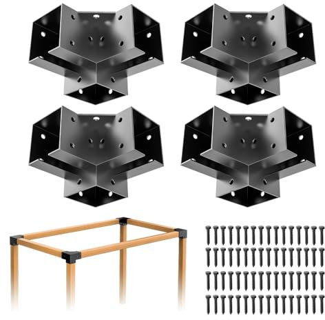 Lot de 4 supports de pergola 4 x 4 à 3 voies à angle droit, installation facile, supports d'angle transversaux pour tonnelles, pergolas de terrasse, cabines en rondins d'extérieur
