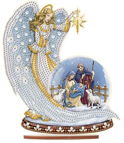 DCIDBEI DIY Diamond Painting Ornament Engel Jesus Familie 13x20cm 5D Diamant Painting Tisch Deko Engel Diamant Malerei Tischdekoration Ornamente Elfe Geschenke Sticken für Anfänger Hausgeschenk Deko