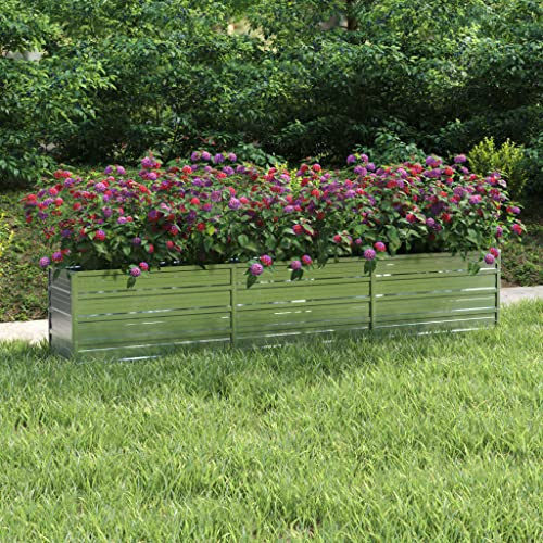 Myheimly Garten Hochbeet Pflanzkasten Pflanzbeet Gemüsebeet Blumenbeet Blumenkasten Frühbeet Gartenbeet Blumenkübel Pflanzkübel Verzinkter Stahl Silbern 240 x 40 x 45 cm