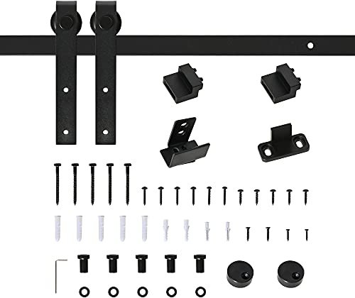 HOMCOM 200 CM Rail porte coulissante quincaillerie de porte coulissante kit de rail pour porte de grange simple en acier au carbone - noir
