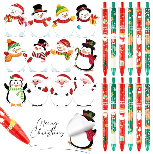 BOFUNX 12 Stück Weihnachten Kugelschreiber Set + 240 Blätter Weihnachten Haftnotizen Weihnachtsstifte Set für Weihnachten Kinder Freund Kollegen Mitarbeiter Geschenk