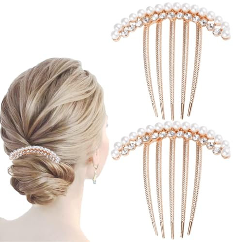 COYUN 2 Stück Haar Steckkamm Haarkamm Haarschmuck, Perlen-Hochzeitshaarkamm für Frauen Mädchen Geschenk Braut, Einsteckkamm Steckkamm Strass Haargesteck Haar Seitenkämme Französisch