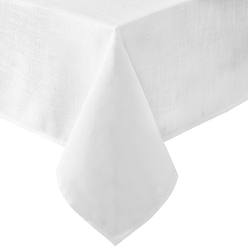 Laura Ashley Harper Luxuriously Smooth Fabric Tablecloth for Formal or Casual Dining, Holiday, Banquet, Wedding or Party, 60 x 144, White
