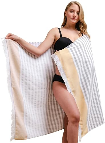 Hammetex 100% Baumwolle Terry Peshtemal – Oeko-Tex Zertifiziertes Large Strandtuch, Saunahandtuch, Hamamtuch, Yogatuch, Badetuch, Duschtuch, Reisehandtuch – 90x150 cm – Gelb