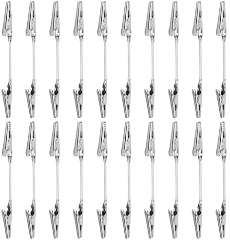 PATIKIL 20 Pcs Pinza De Cocodrilo De Doble Cabeza, Pinzas De Memo De Manguera Larga De Metal Pinzas Fuertes Soporte Para Notas Fotos Y Memos Para DIY, Plateado