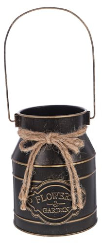 Garneck Retro Iron Milk Jug Flowerpot Vintage Bucket Handle for Balcony Garden Display