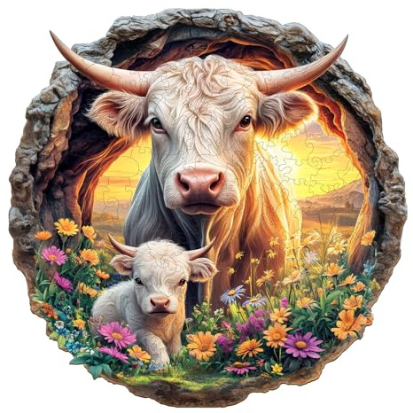 Individz Holzpuzzle für Erwachsene, Einzigartige Tierförmige Rinderfamilie Wooden Puzzle, Geburtstagsgeschenk Weihnachtsgeschenke für Familie Freunde (L-34*34cm-295 Stück)
