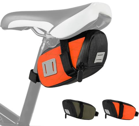 Sacoche Selle Velo Sacoches pour Vélo de Route Arrière Imperméable avec Bandes Réfléchissant Sac Rangement Pochette de Queue pour de Course VTT Cyclisme Bicyclette Accessoires 16,5*7,5*10CM(Orange)