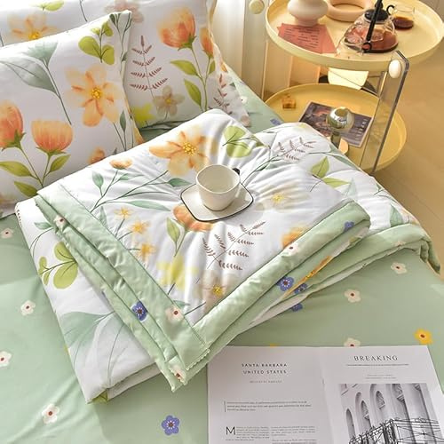 Hiseng Piumino Matrimoniale 4 Stagioni in Microfibra, Trapunta Matrimoniale Reversibile con Fiore Stampa, Trapuntato Piumino Letto Singolo Leggera (verde,150x200cm)