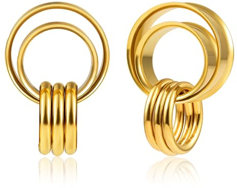 DOEARKO Ohr Flesh Tunnel mit Ringen Double Flared Ohren Tunnel Plug Edelstahl Ohr Gewichte Ohr Expander Ohrpiercing Gestreckte Schmuck für Frauen und Männer 10-19mm (Gold, 12mm)