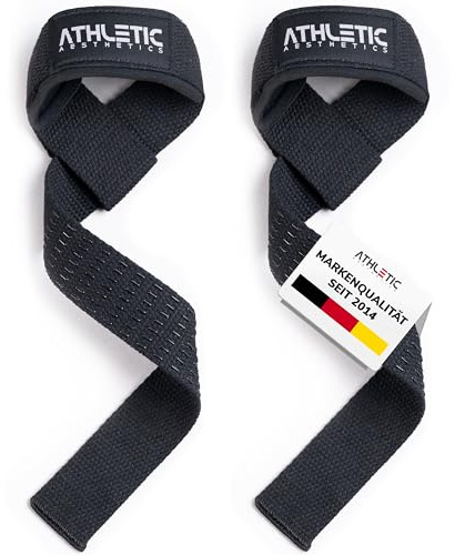 ATHLETIC AESTHETICS Zughilfen für Krafttraining und Bodybuilding (gepolstert) - Profi Lifting Straps 60 cm Länge für Fitness, Weightlifting, Kreuzheben - Zughilfe im Paar für Frauen und Männer
