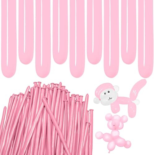 Long Skinny Balloons 260Q Pink Modelling Balloon Light Pink Twisting Long Magic Latex Balloons for Animal Shape Balloon Arch Birthday Wedding Christmas Party Decoration 100Pcs