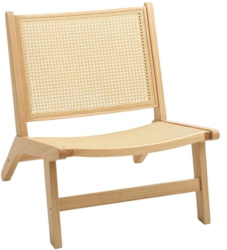 HOMCOM Sessel Relaxsessel ohne Armlehne, Stuhl mit Rattan-Rückenlehne, Holzrahmen, Lesesessel für Wohnzimmer Schlafzimmer Naturholz