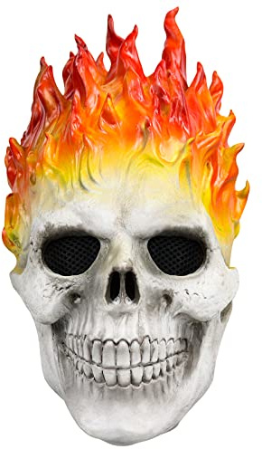 Applysu Masque squelette d'Halloween Ghost Rider - Flammes - Tête de mort - Masque en latex pour adulte - Accessoires de cosplay