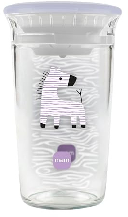 MAM Easy to Drink Cup | 360° Trinklernbecher ab 8+ Mon | Auslaufsicherer Silikoneinsatz mit Ventil | BPA- & BPS-frei | leicht zu reinigen | Baby & Kinder Trinkbecher mit Glasoptik | 290 ml | Zebra