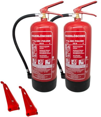 2 x 6kg Pulverlöscher, Feuerlöscher, Autolöscher, ABC Pulver, Pulver Feuerlöscher inkl. Halterung und Prüfschild